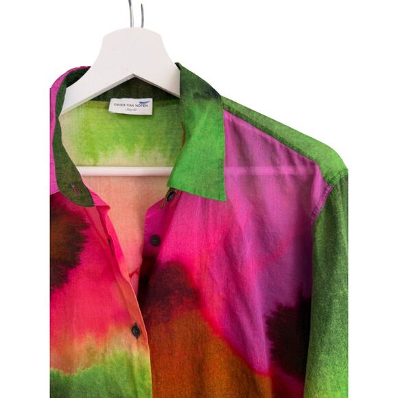 Dries Van Noten Clavelly Watercolor Print Collared Cotton Button Shirt Size 40 - Picture 6 of 11